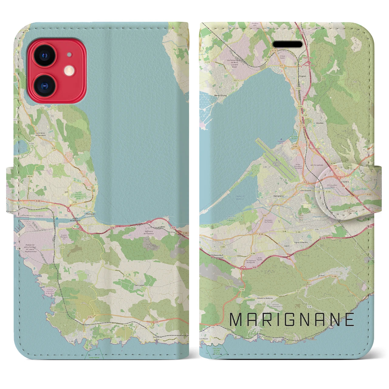 【マリニャーヌ（フランス）】地図柄iPhoneケース（手帳タイプ）ナチュラル・iPhone 11 用