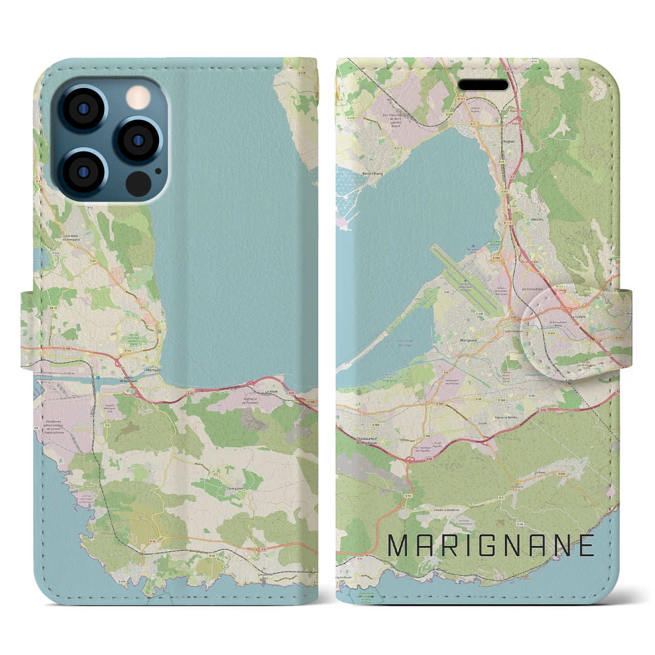 【マリニャーヌ（フランス）】地図柄iPhoneケース（手帳タイプ）ナチュラル・iPhone 12 / 12 Pro 用