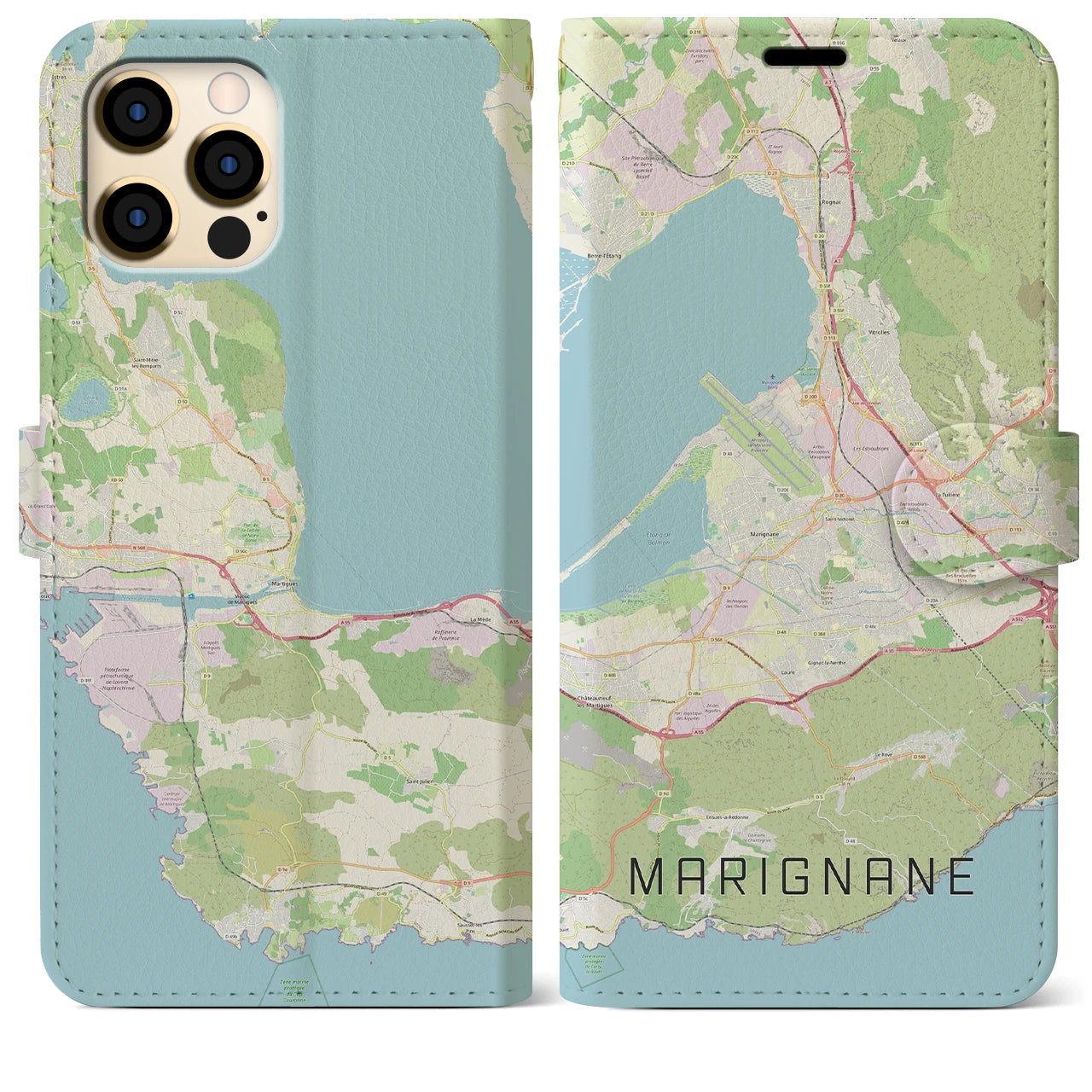 【マリニャーヌ（フランス）】地図柄iPhoneケース（手帳タイプ）ナチュラル・iPhone 12 Pro Max 用