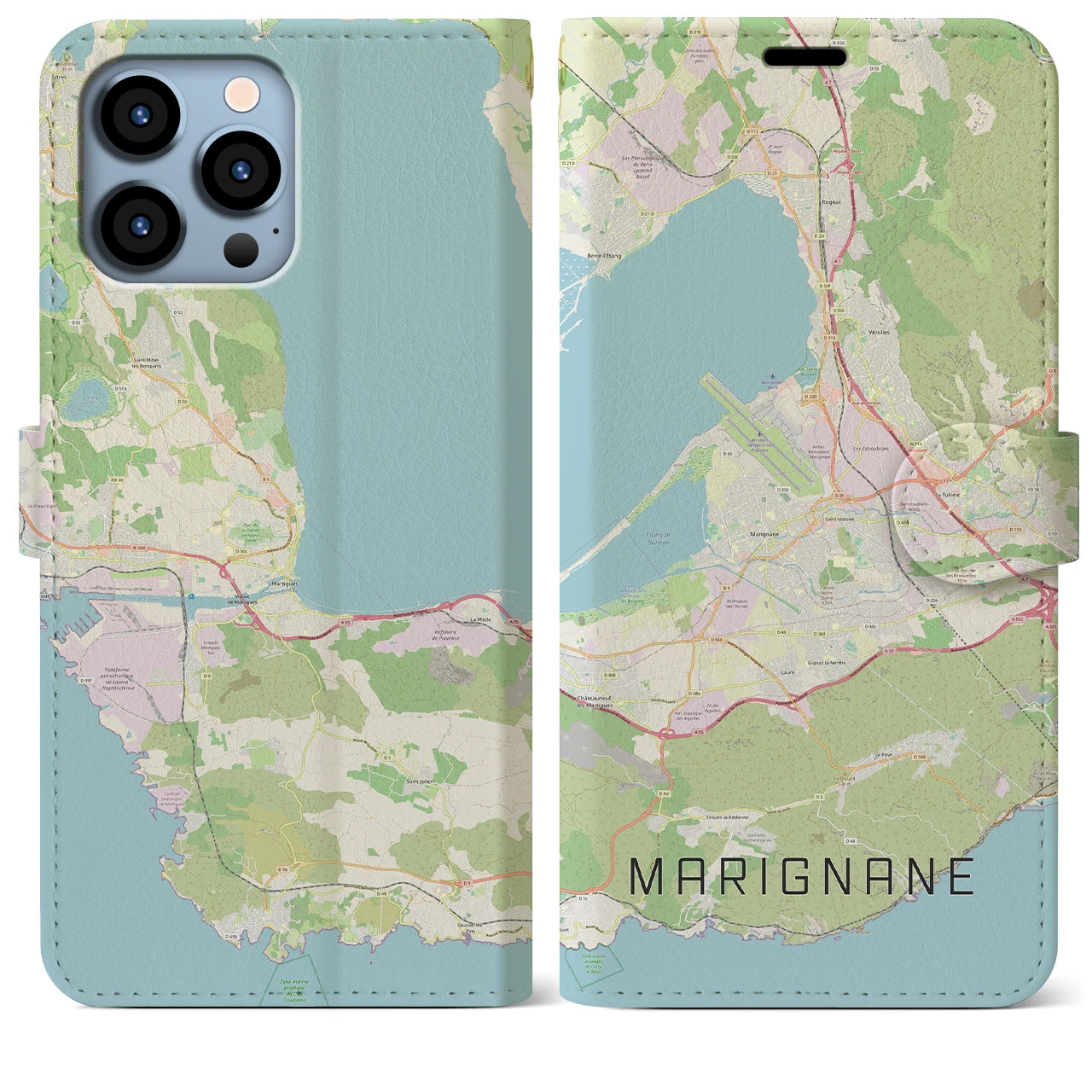 【マリニャーヌ（フランス）】地図柄iPhoneケース（手帳タイプ）ナチュラル・iPhone 13 Pro Max 用