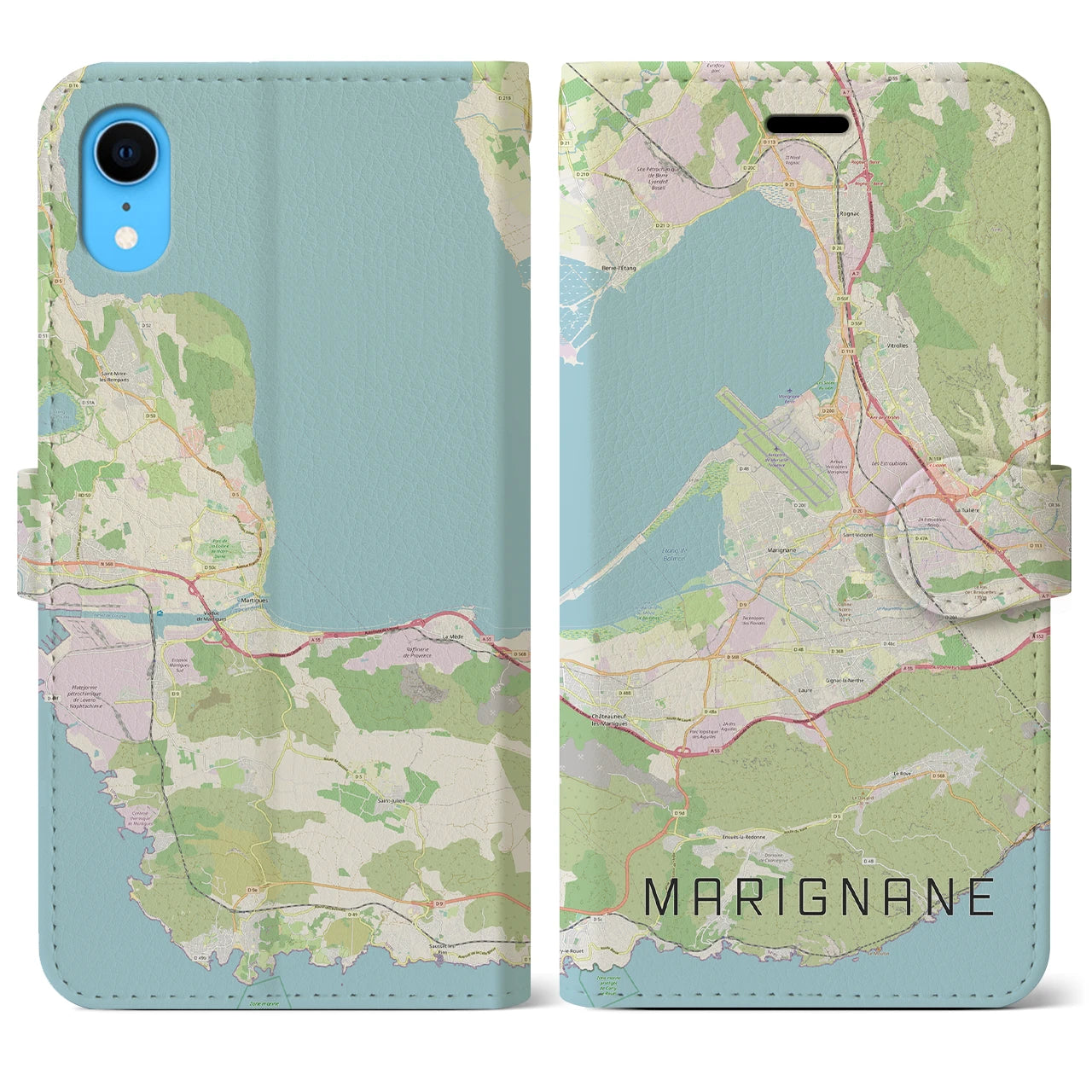 【マリニャーヌ（フランス）】地図柄iPhoneケース（手帳タイプ）ナチュラル・iPhone XR 用