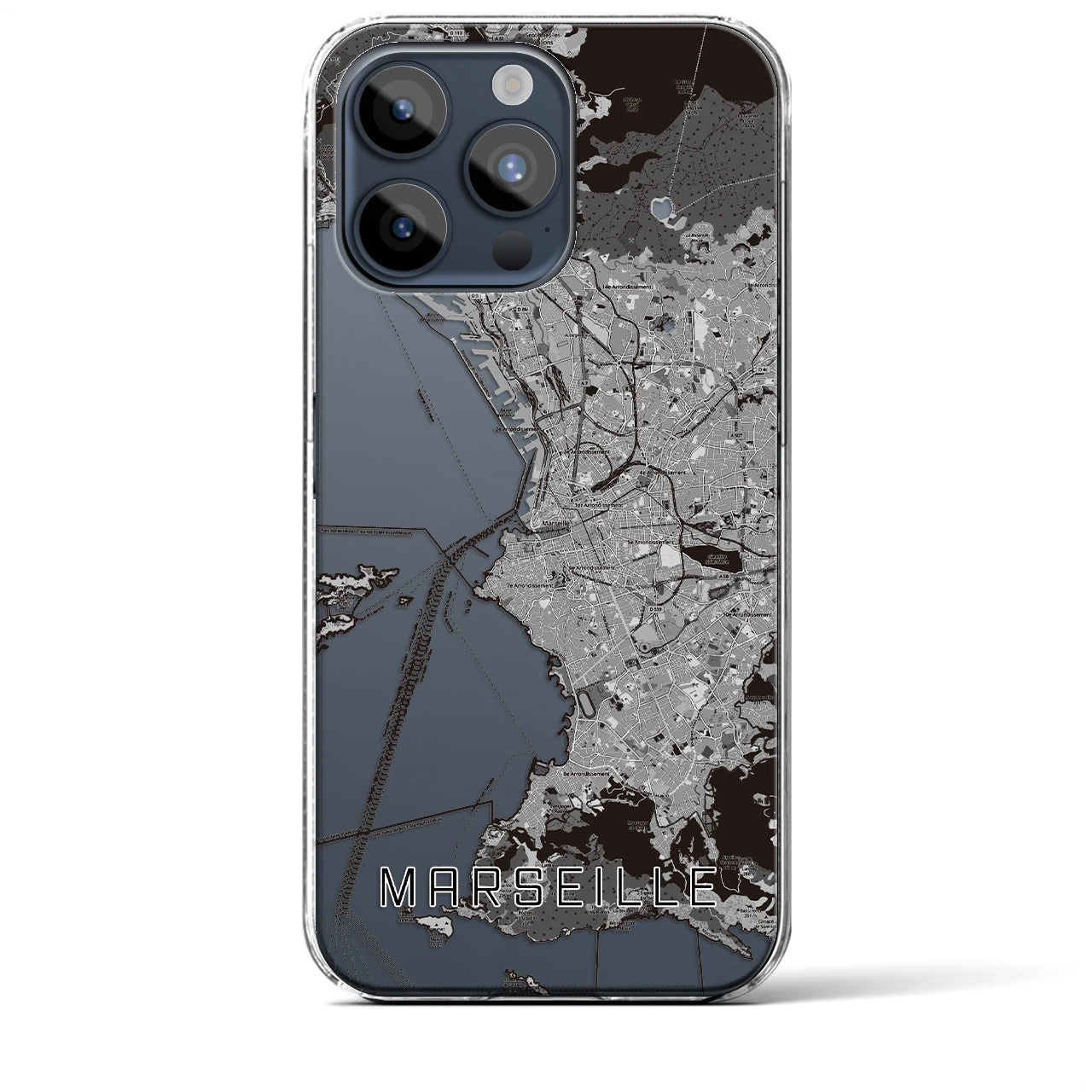 【マルセイユ（フランス）】地図柄iPhoneケース（クリアタイプ）モノトーン・iPhone 15 Pro Max 用