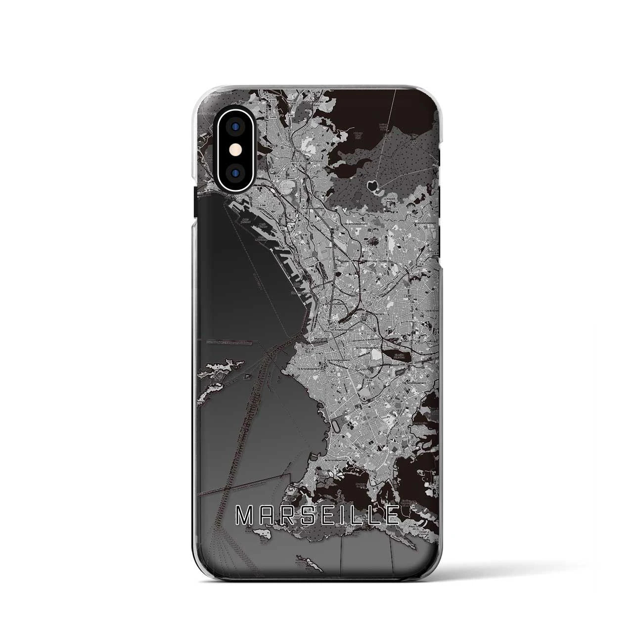 【マルセイユ（フランス）】地図柄iPhoneケース（クリアタイプ）モノトーン・iPhone XS / X 用