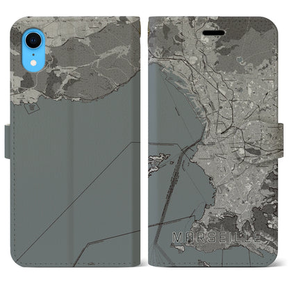 【マルセイユ（フランス）】地図柄iPhoneケース（手帳タイプ）モノトーン・iPhone XR 用