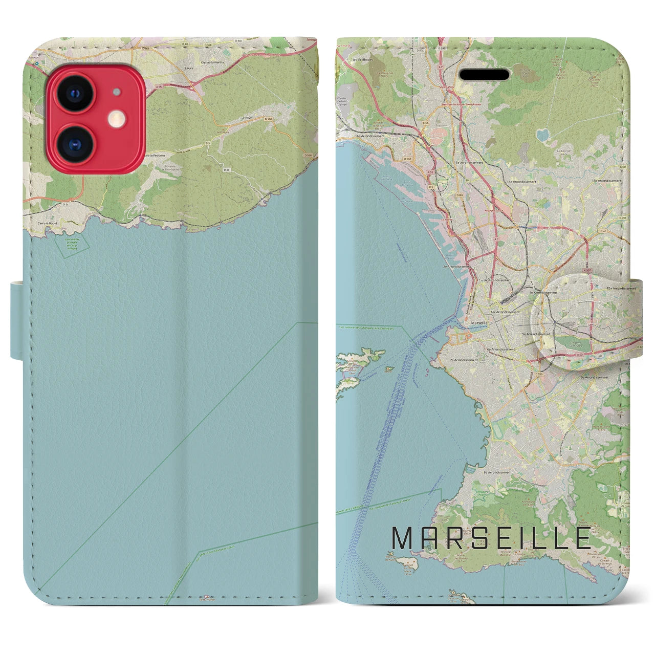 【マルセイユ（フランス）】地図柄iPhoneケース（手帳タイプ）ナチュラル・iPhone 11 用