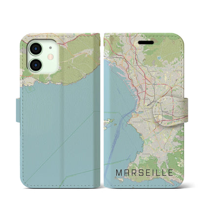 【マルセイユ（フランス）】地図柄iPhoneケース（手帳タイプ）ナチュラル・iPhone 12 mini 用