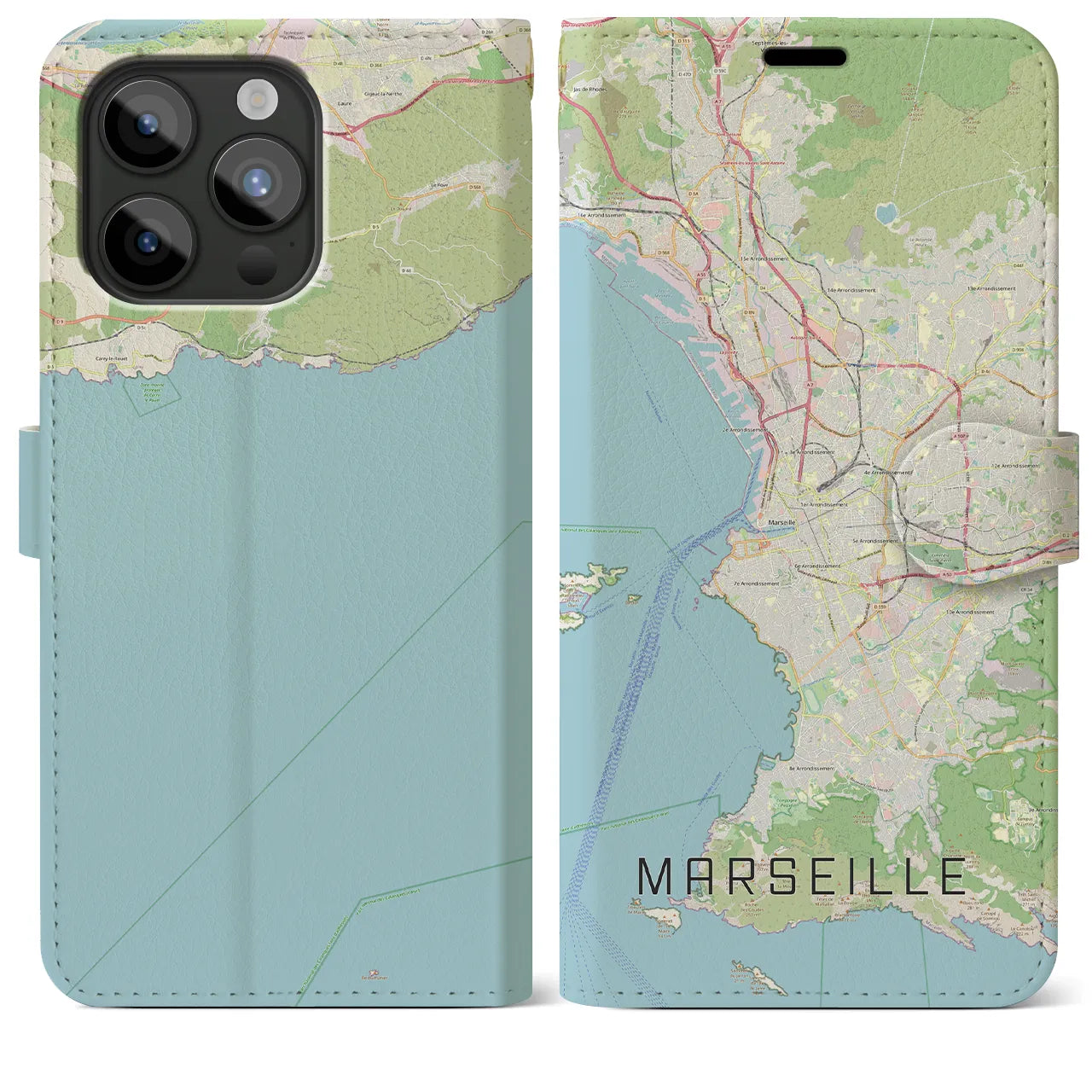 【マルセイユ（フランス）】地図柄iPhoneケース（手帳タイプ）ナチュラル・iPhone 15 Pro Max 用