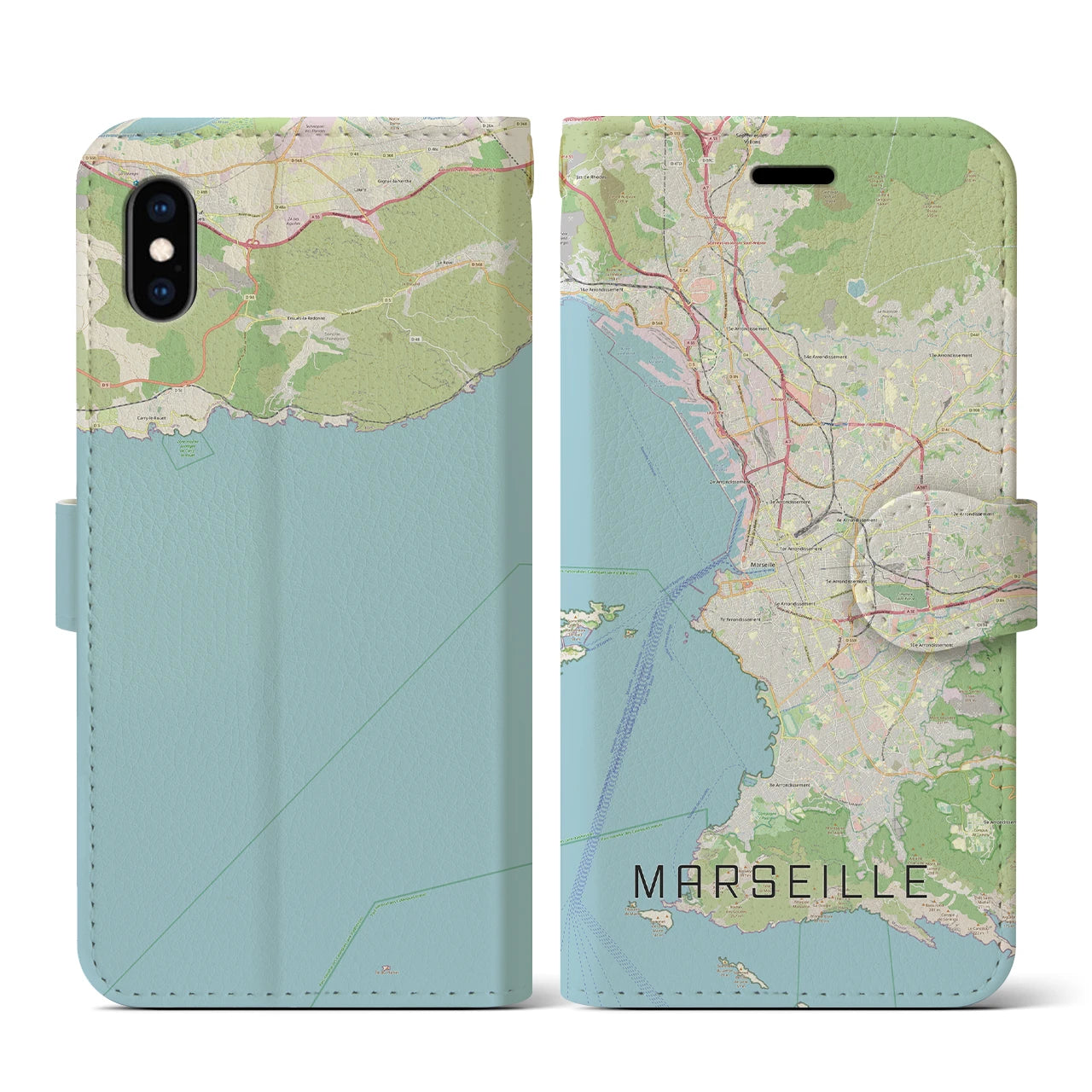 【マルセイユ（フランス）】地図柄iPhoneケース（手帳タイプ）ナチュラル・iPhone XS / X 用