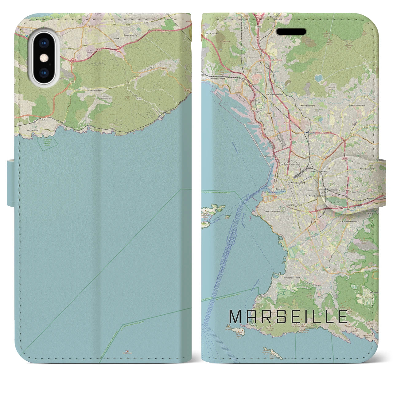 【マルセイユ（フランス）】地図柄iPhoneケース（手帳タイプ）ナチュラル・iPhone XS Max 用