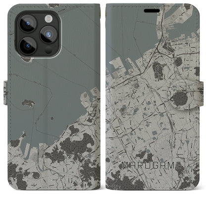 【丸亀（香川県）】地図柄iPhoneケース（手帳タイプ）モノトーン・iPhone 15 Pro Max 用