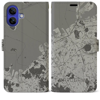 【丸亀（香川県）】地図柄iPhoneケース（手帳タイプ）モノトーン・iPhone 16 Pro Max 用