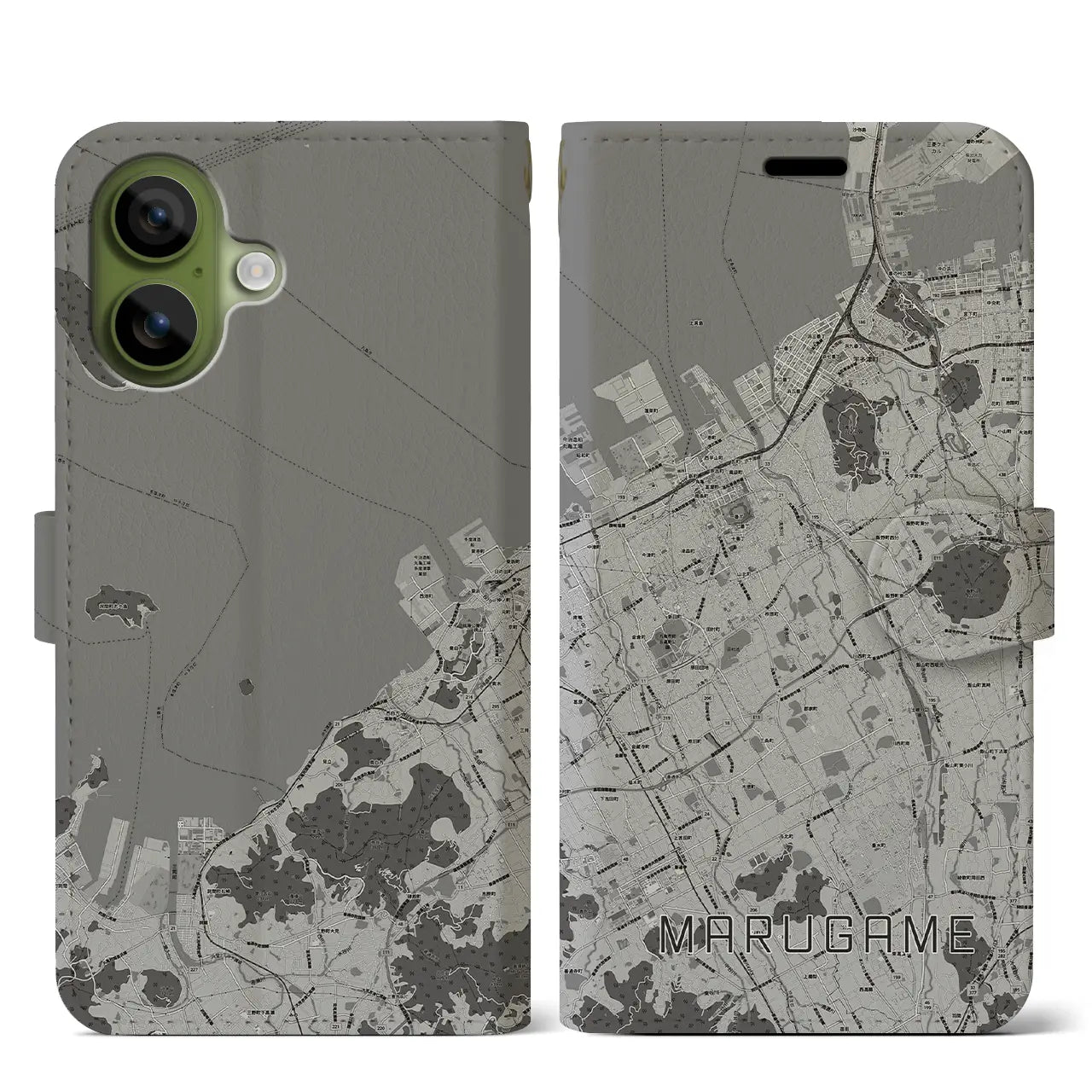 【丸亀（香川県）】地図柄iPhoneケース（手帳タイプ）