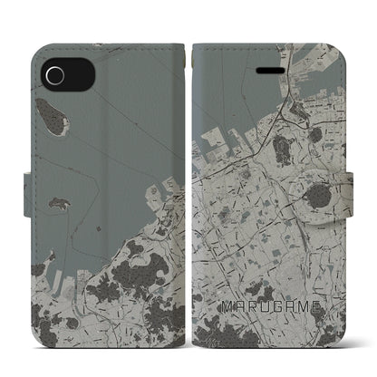 【丸亀（香川県）】地図柄iPhoneケース（手帳タイプ）モノトーン・iPhone SE（第3 / 第2世代） / 8 / 7 / 6s / 6 用