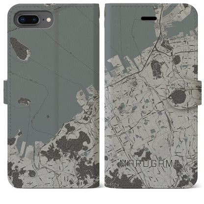 【丸亀（香川県）】地図柄iPhoneケース（手帳タイプ）モノトーン・iPhone 8Plus /7Plus / 6sPlus / 6Plus 用