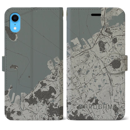 【丸亀（香川県）】地図柄iPhoneケース（手帳タイプ）モノトーン・iPhone XR 用