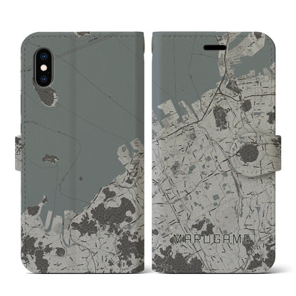 【丸亀（香川県）】地図柄iPhoneケース（手帳タイプ）モノトーン・iPhone XS / X 用