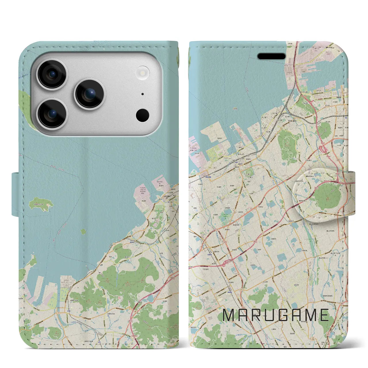 【丸亀（香川県）】地図柄iPhoneケース（手帳タイプ）