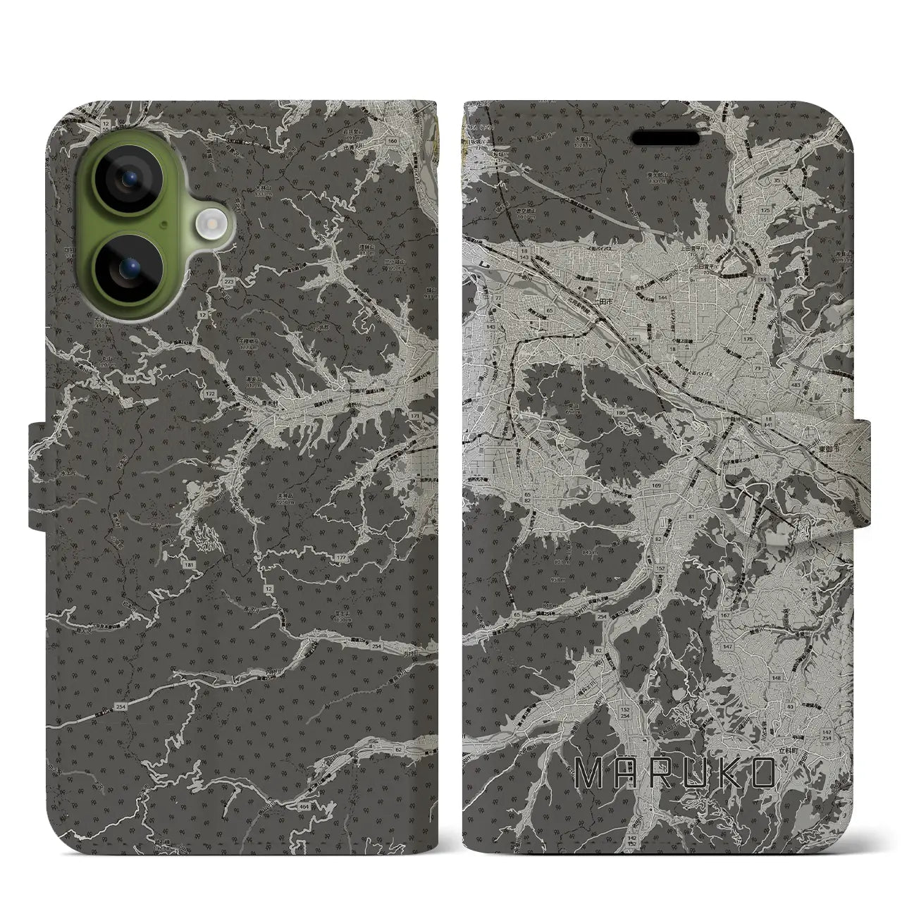 【丸子（長野県）】地図柄iPhoneケース（手帳タイプ）