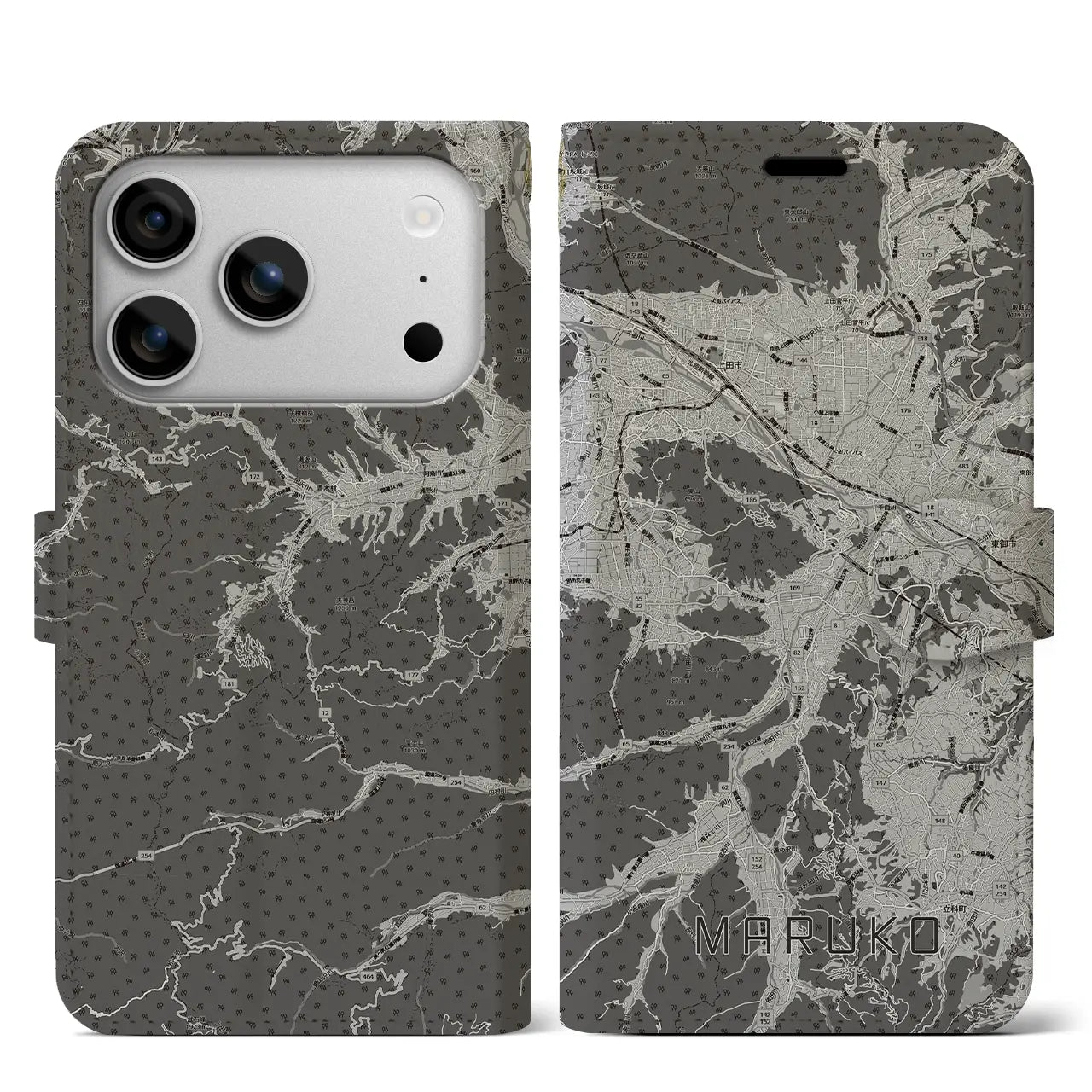 【丸子（長野県）】地図柄iPhoneケース（手帳タイプ）