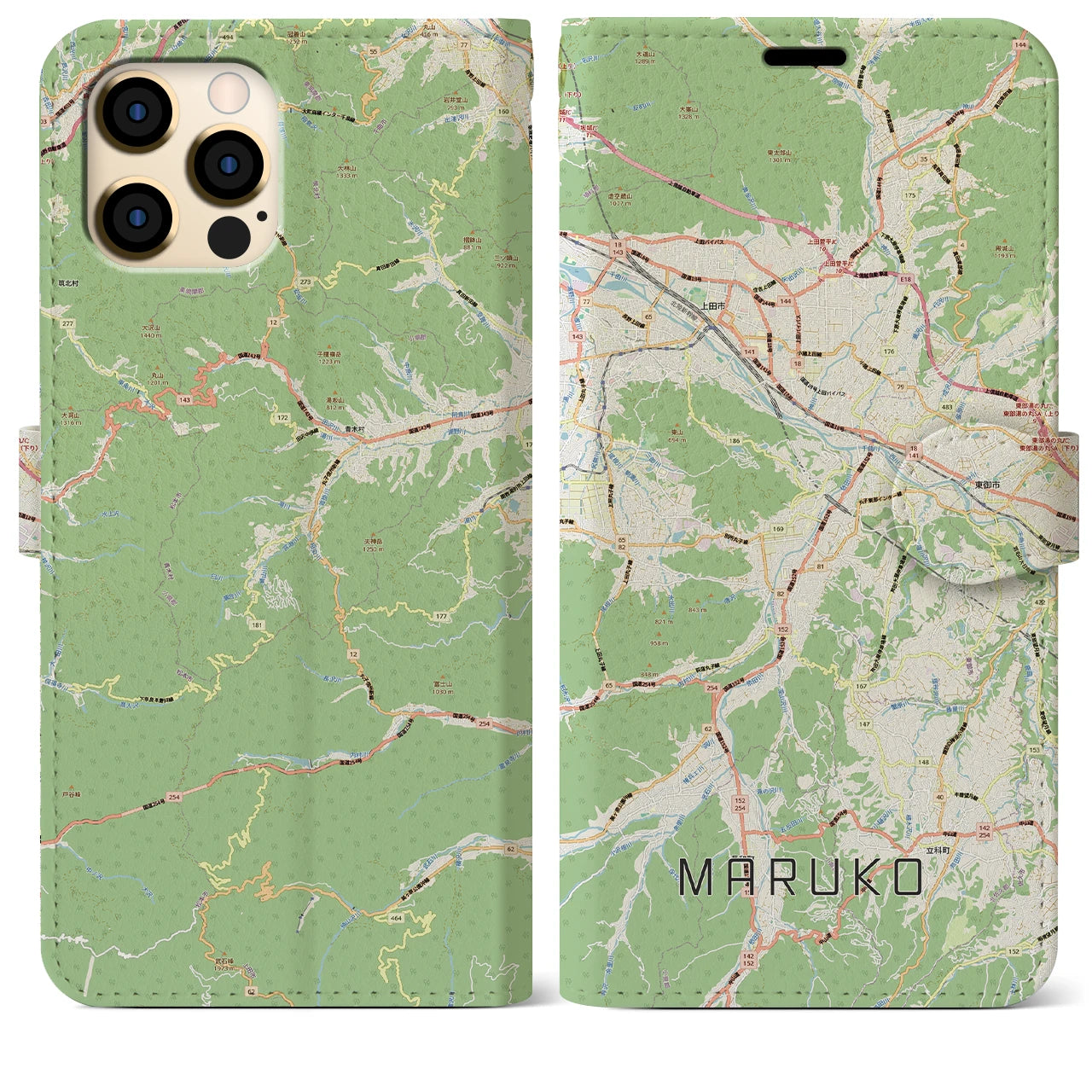 【丸子（長野県）】地図柄iPhoneケース（手帳タイプ）