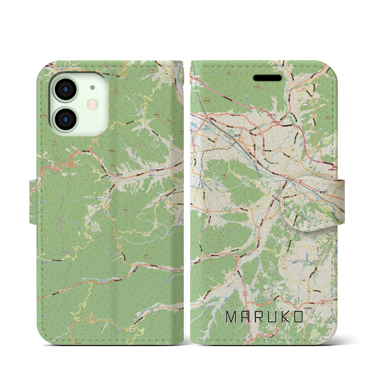 【丸子（長野県）】地図柄iPhoneケース（手帳タイプ）