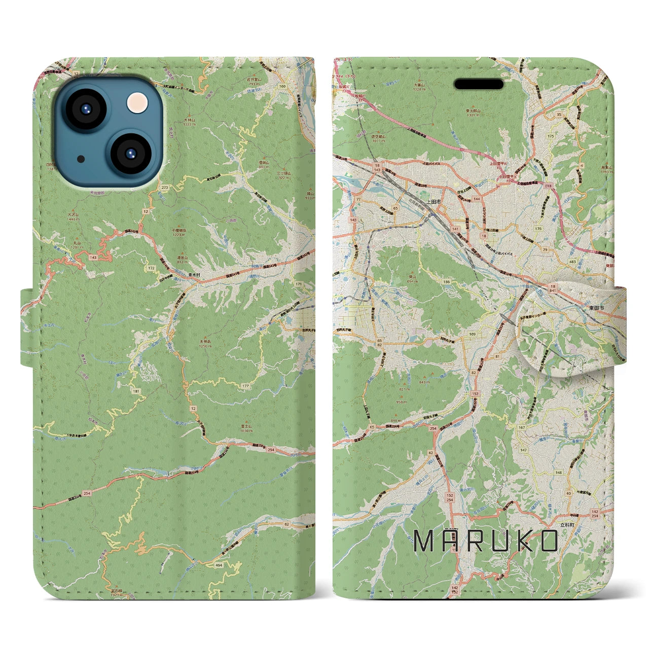 【丸子（長野県）】地図柄iPhoneケース（手帳タイプ）