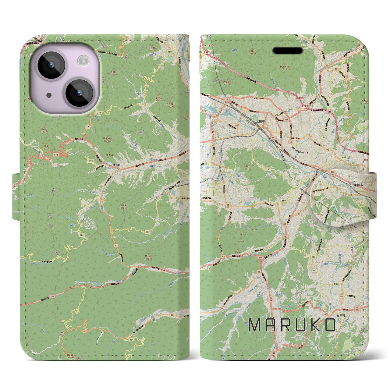 【丸子（長野県）】地図柄iPhoneケース（手帳タイプ）