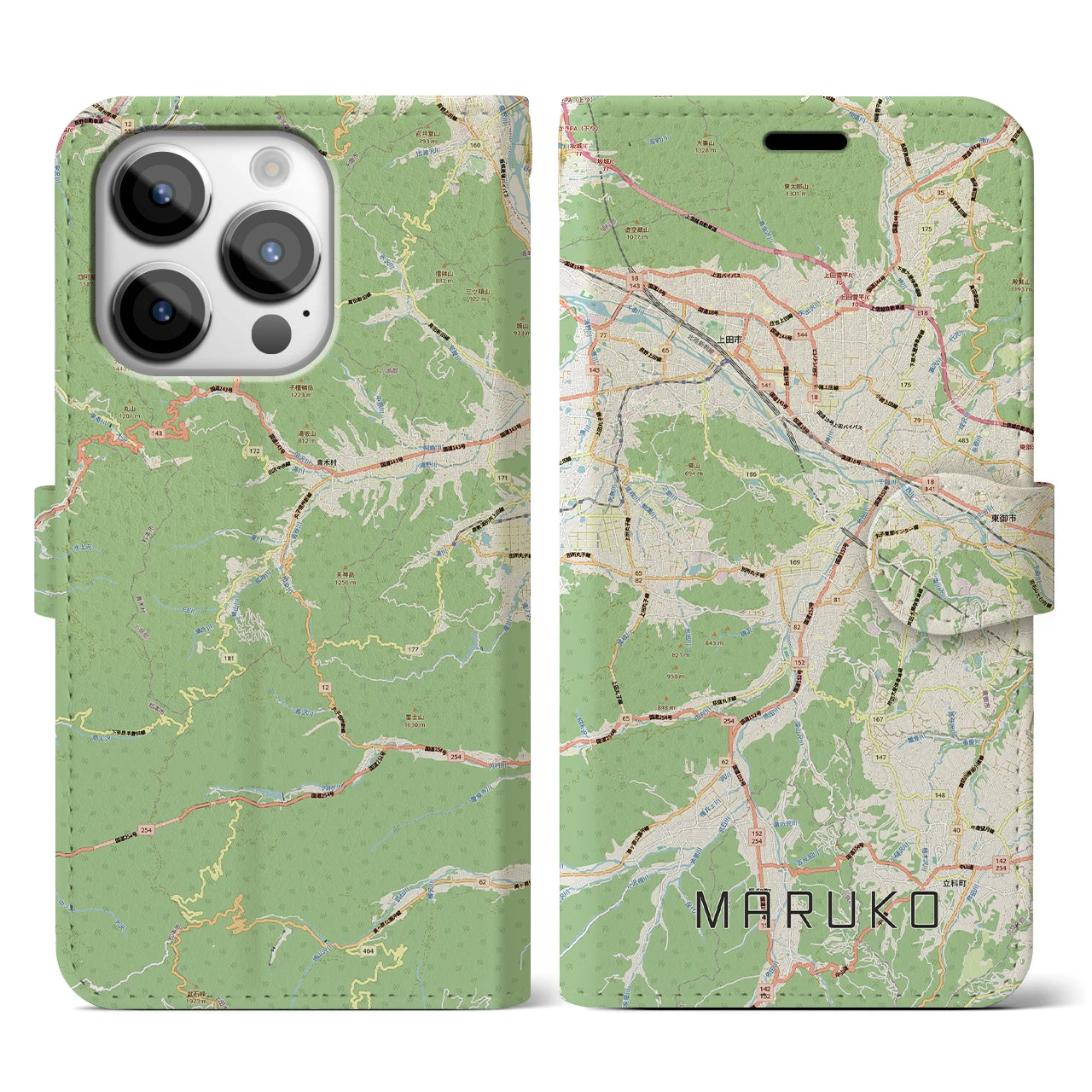 【丸子（長野県）】地図柄iPhoneケース（手帳タイプ）