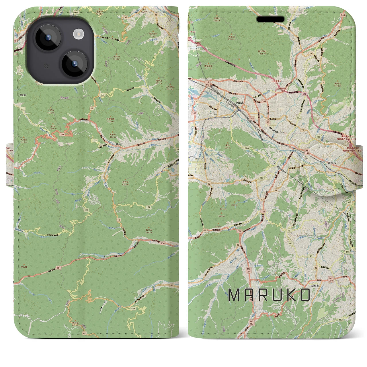 【丸子（長野県）】地図柄iPhoneケース（手帳タイプ）