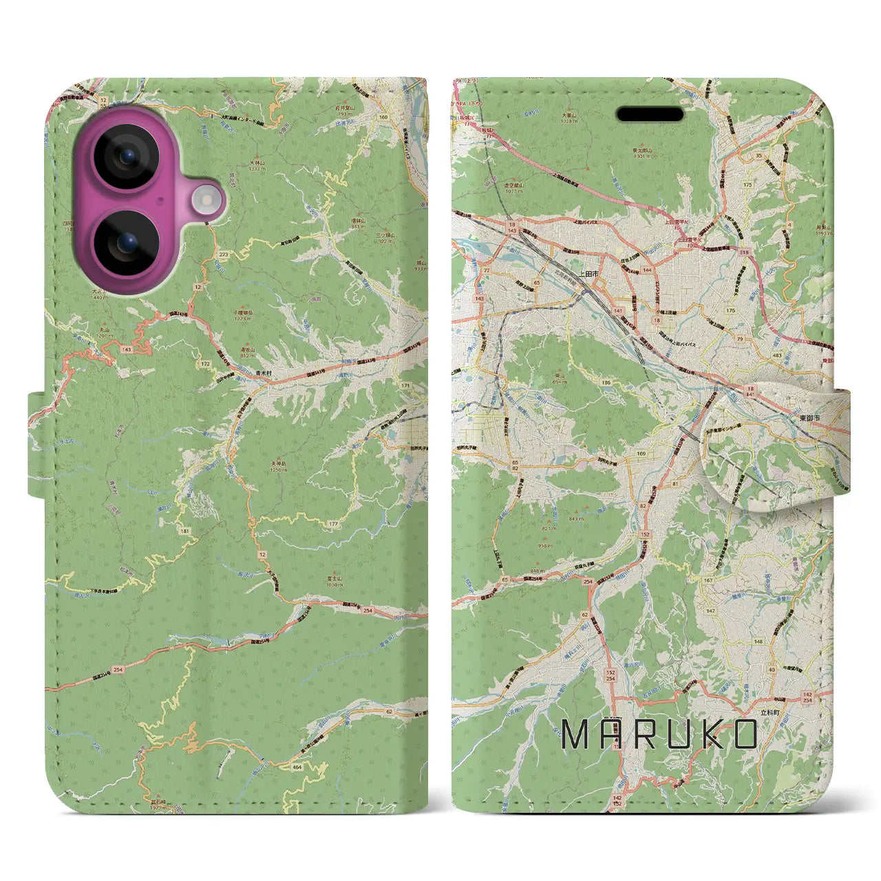 【丸子（長野県）】地図柄iPhoneケース（手帳タイプ）