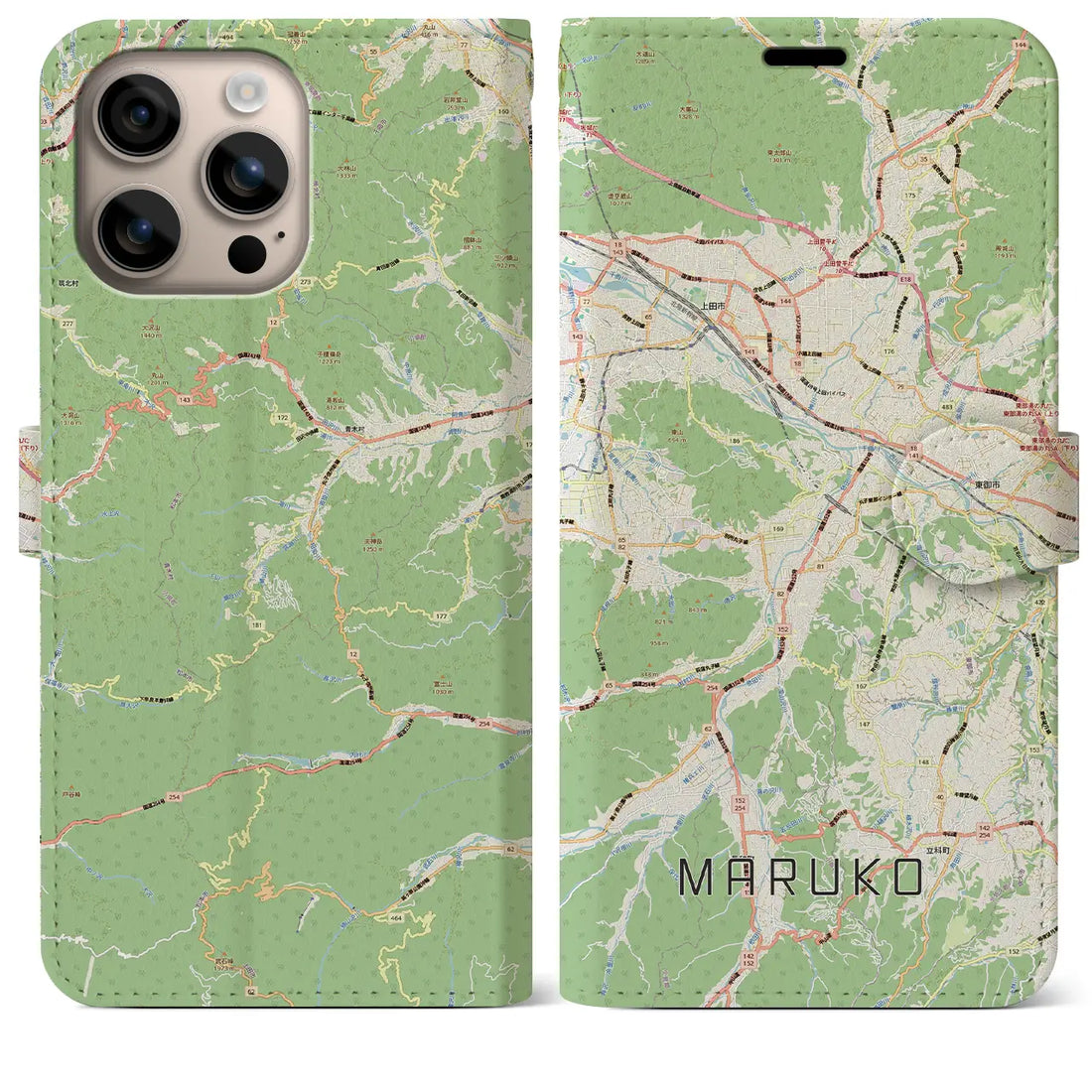 【丸子（長野県）】地図柄iPhoneケース（手帳タイプ）