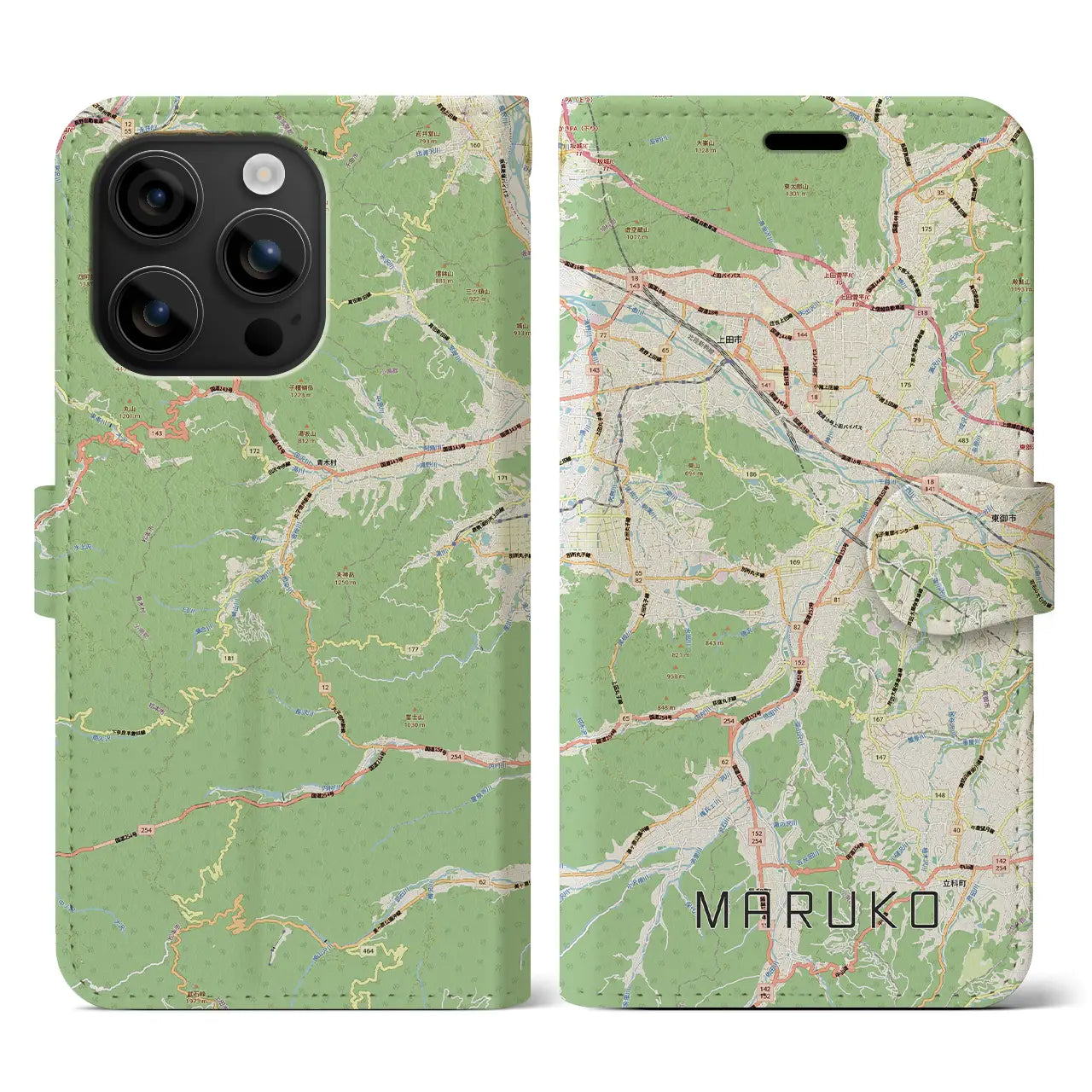 【丸子（長野県）】地図柄iPhoneケース（手帳タイプ）