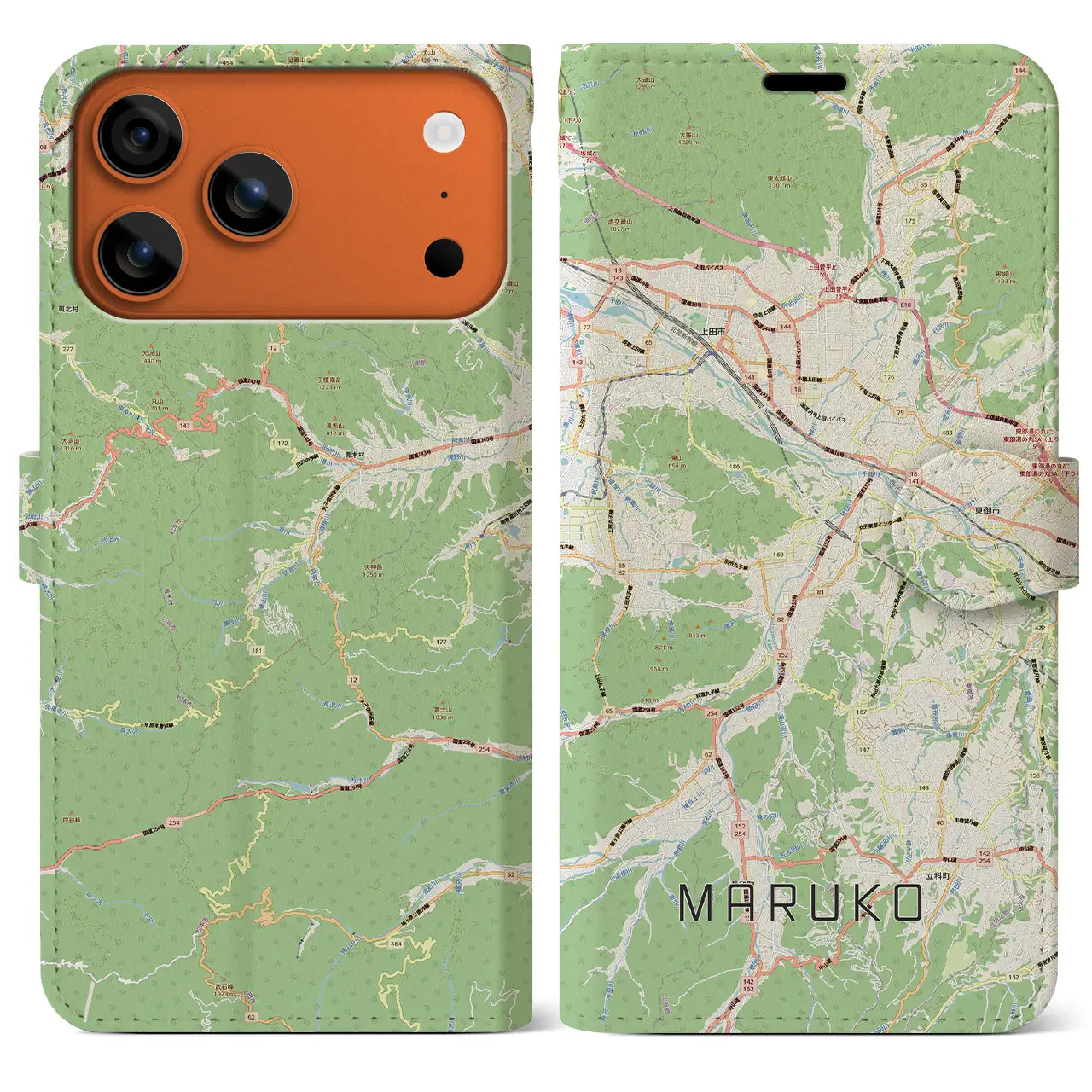 【丸子（長野県）】地図柄iPhoneケース（手帳タイプ）