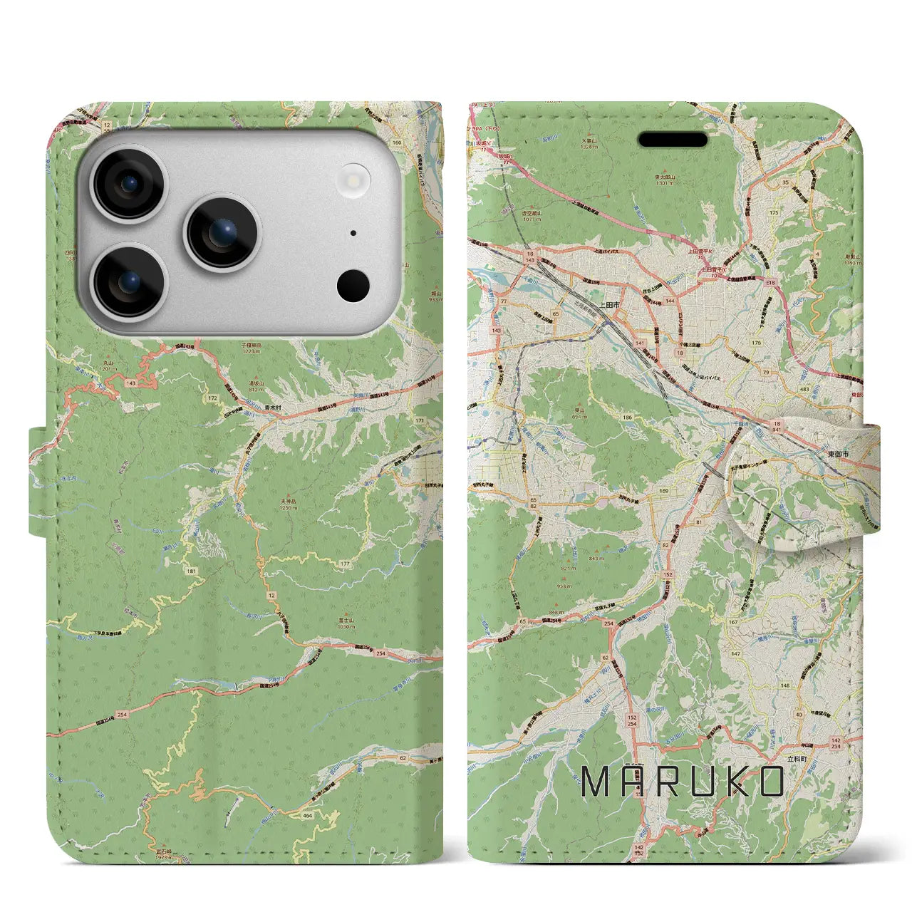 【丸子（長野県）】地図柄iPhoneケース（手帳タイプ）