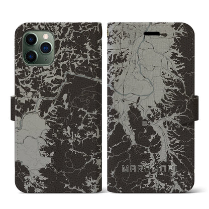 【丸森（宮城県）】地図柄iPhoneケース（手帳タイプ）モノトーン・iPhone 11 Pro 用