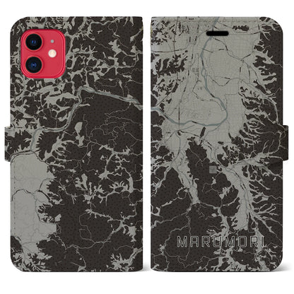 【丸森（宮城県）】地図柄iPhoneケース（手帳タイプ）モノトーン・iPhone 11 用