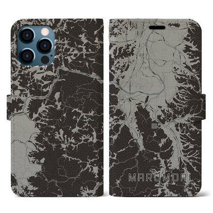【丸森（宮城県）】地図柄iPhoneケース（手帳タイプ）モノトーン・iPhone 12 / 12 Pro 用