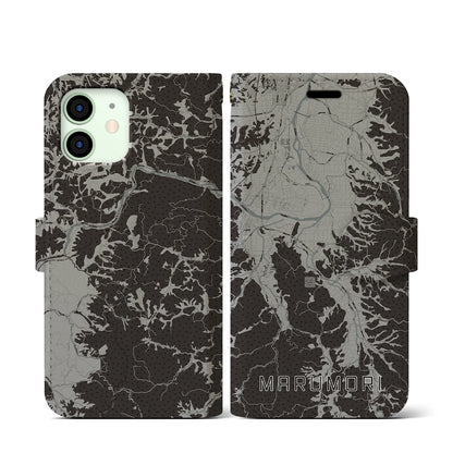 【丸森（宮城県）】地図柄iPhoneケース（手帳タイプ）モノトーン・iPhone 12 mini 用