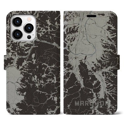 【丸森（宮城県）】地図柄iPhoneケース（手帳タイプ）モノトーン・iPhone 13 Pro 用