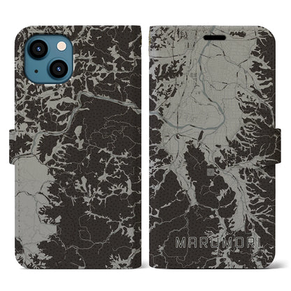 【丸森（宮城県）】地図柄iPhoneケース（手帳タイプ）モノトーン・iPhone 13 用