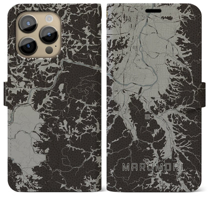 【丸森（宮城県）】地図柄iPhoneケース（手帳タイプ）モノトーン・iPhone 14 Pro Max 用