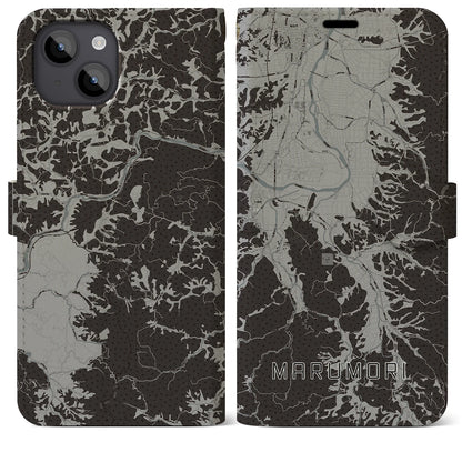 【丸森（宮城県）】地図柄iPhoneケース（手帳タイプ）モノトーン・iPhone 14 Plus 用