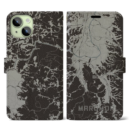 【丸森（宮城県）】地図柄iPhoneケース（手帳タイプ）モノトーン・iPhone 15 用