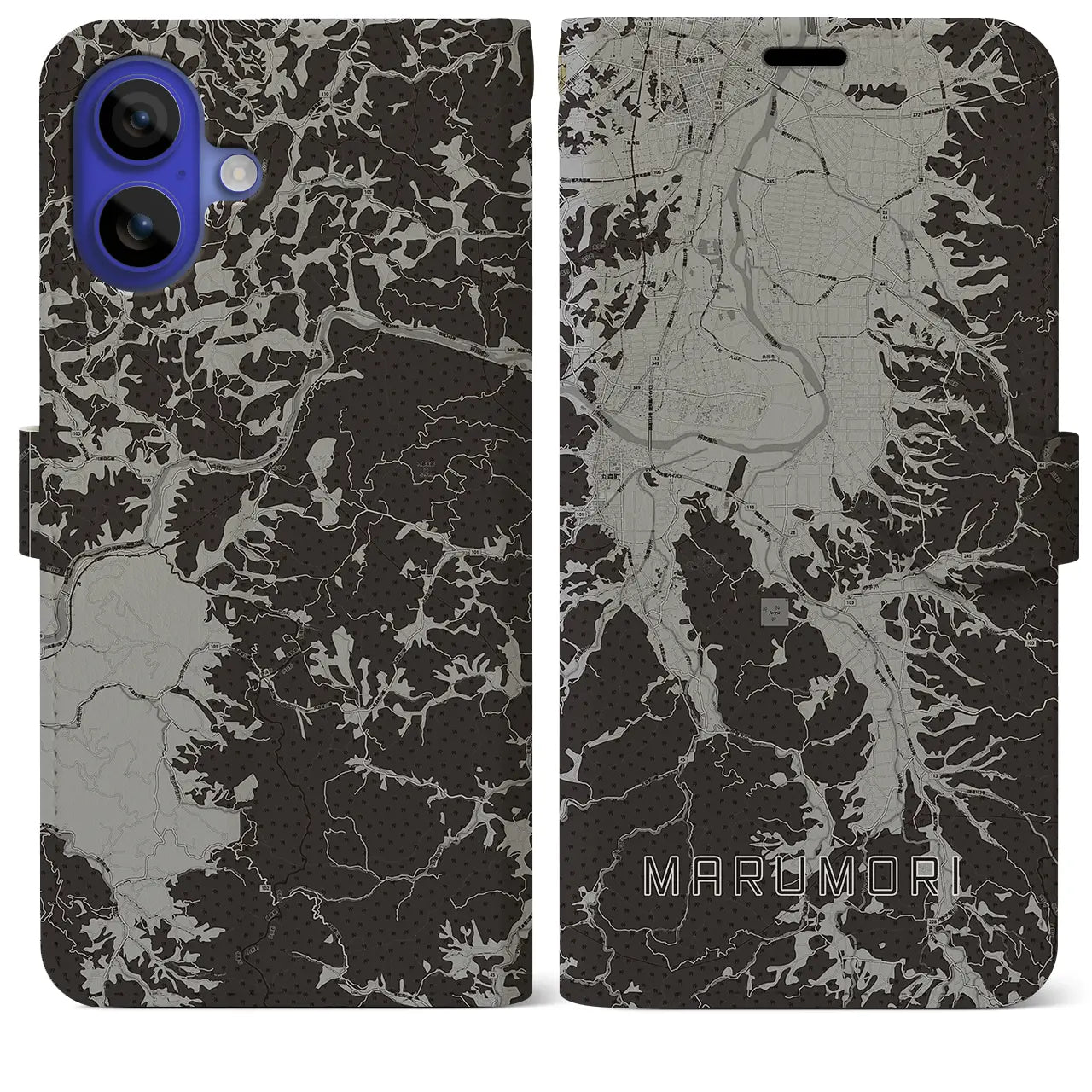 【丸森（宮城県）】地図柄iPhoneケース（手帳タイプ）モノトーン・iPhone 16 Pro Max 用