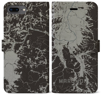 【丸森（宮城県）】地図柄iPhoneケース（手帳タイプ）モノトーン・iPhone 8Plus /7Plus / 6sPlus / 6Plus 用