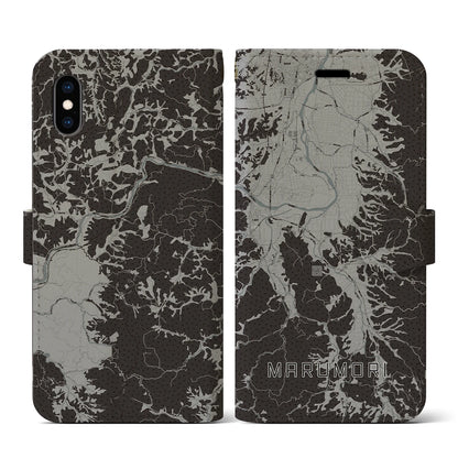 【丸森（宮城県）】地図柄iPhoneケース（手帳タイプ）モノトーン・iPhone XS / X 用