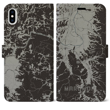 【丸森（宮城県）】地図柄iPhoneケース（手帳タイプ）モノトーン・iPhone XS Max 用