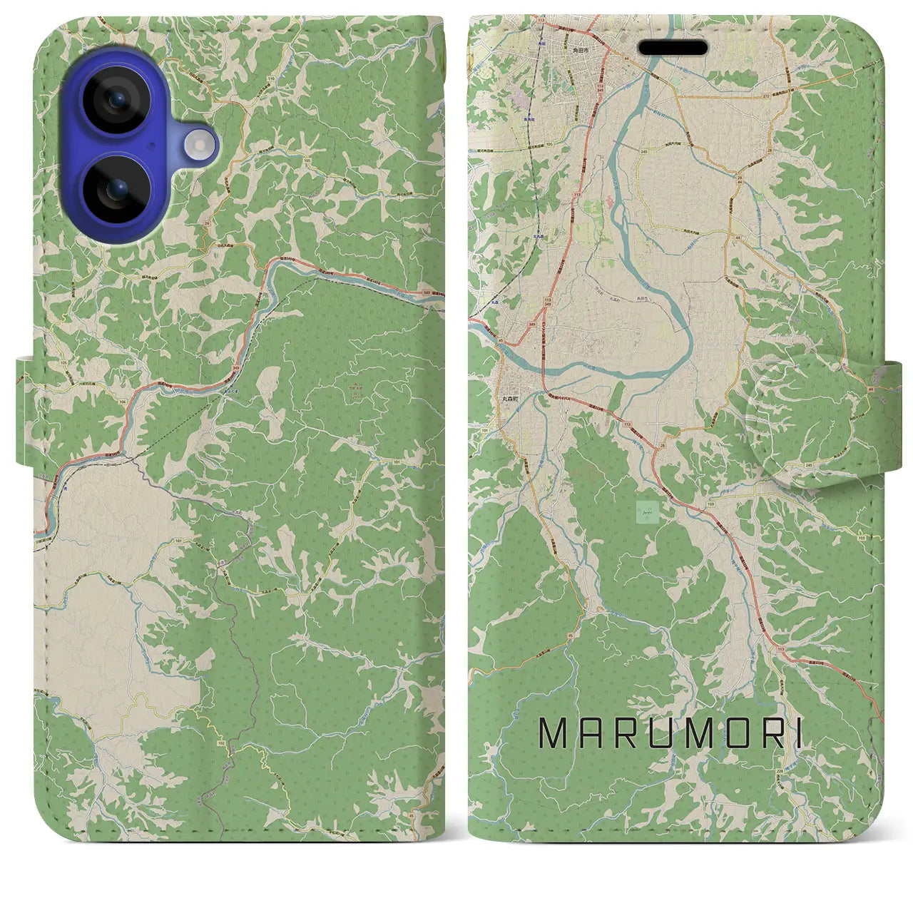 【丸森（宮城県）】地図柄iPhoneケース（手帳タイプ）ナチュラル・iPhone 16 Pro Max 用