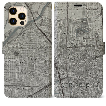 【丸の内（愛知県）】地図柄iPhoneケース（手帳タイプ）モノトーン・iPhone 12 Pro Max 用