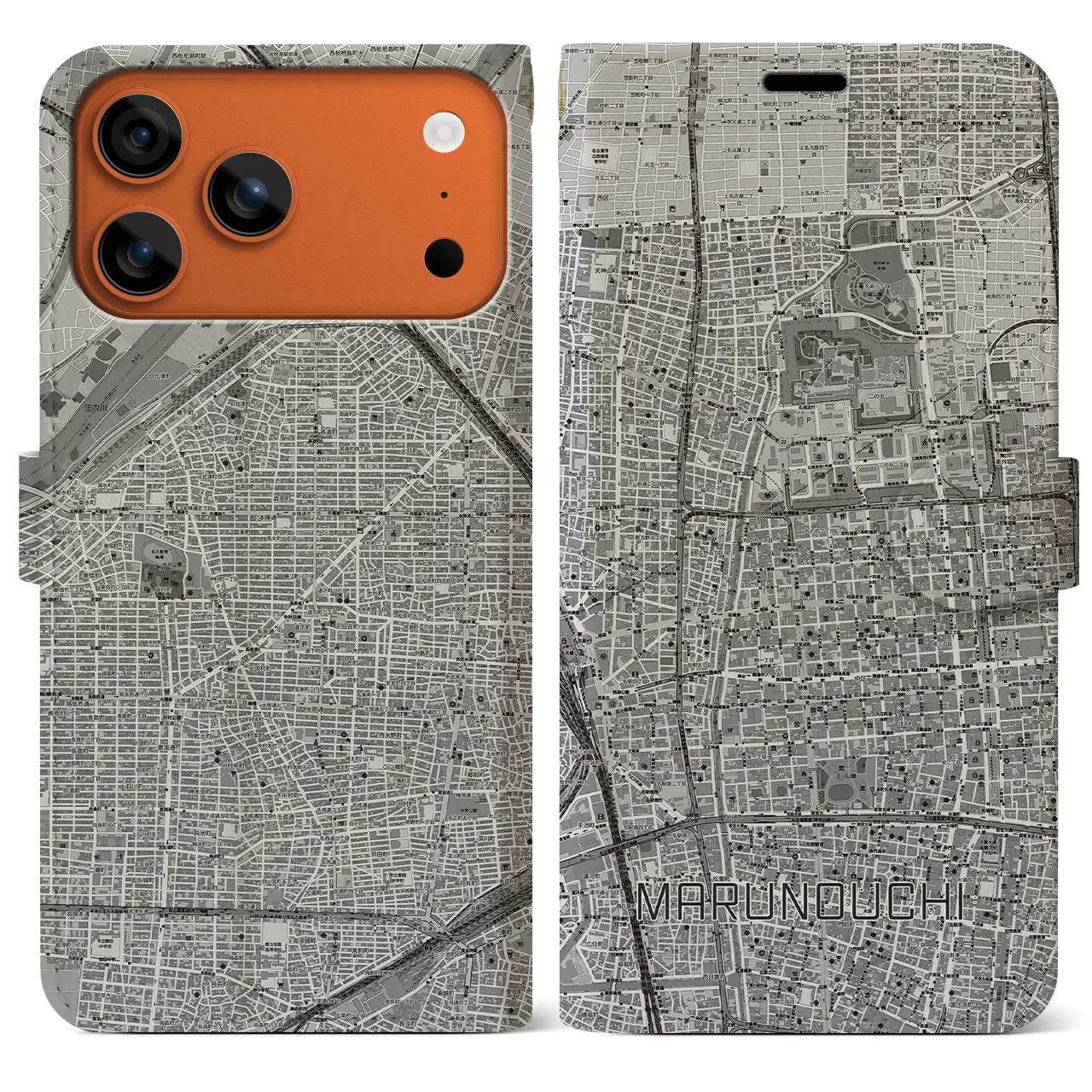 【丸の内（愛知県）】地図柄iPhoneケース（手帳タイプ）